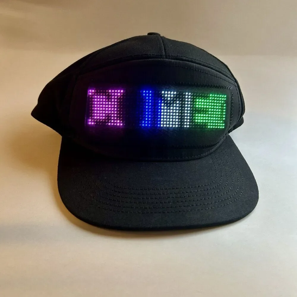 Black LED Cap Programmable APP Control Editable Colorful LED Hat *New & Works